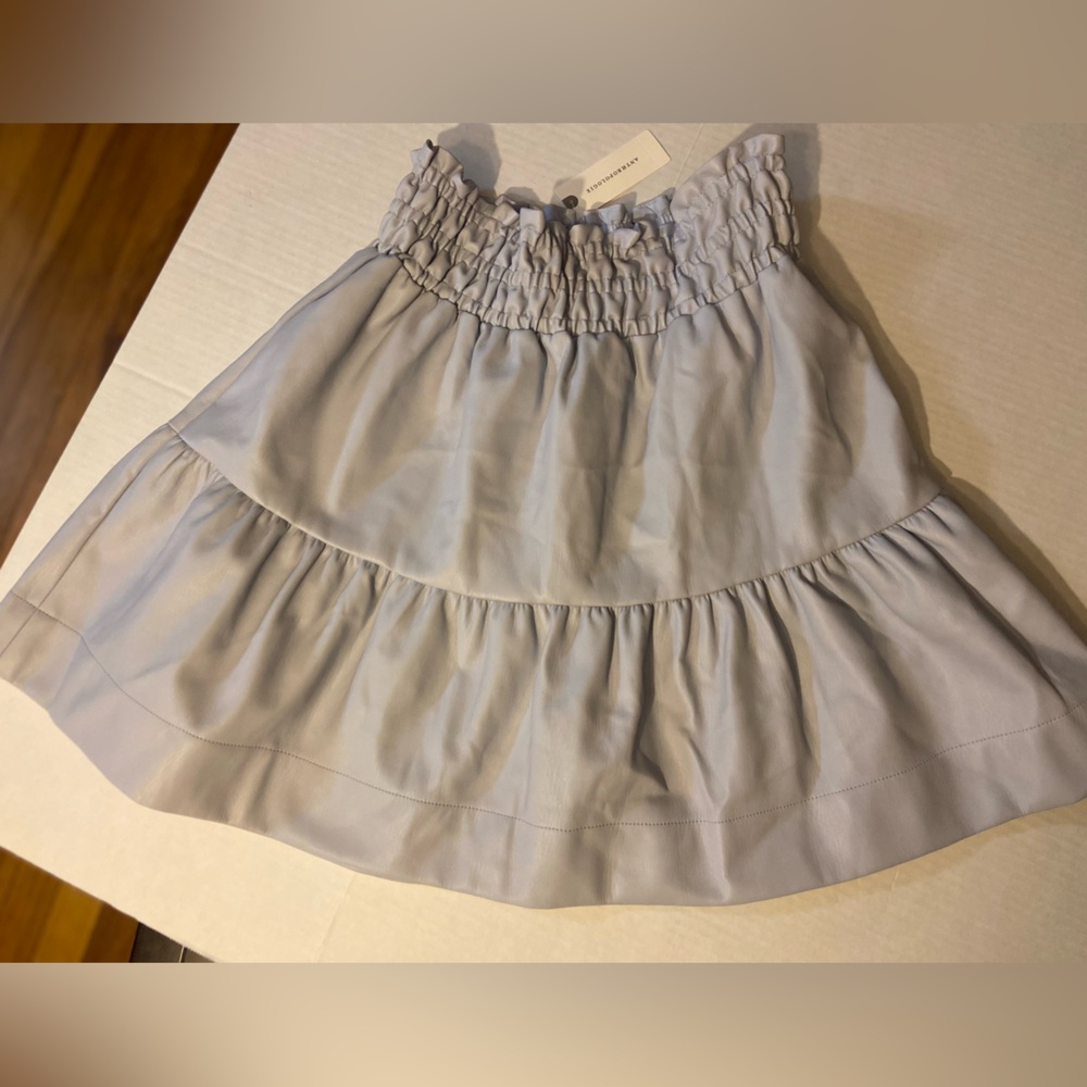Anthropologie Somerset Faux Leather Mini Skirt Blue XS NWOT Tiered Elastic Waist - Picture 7 of 10